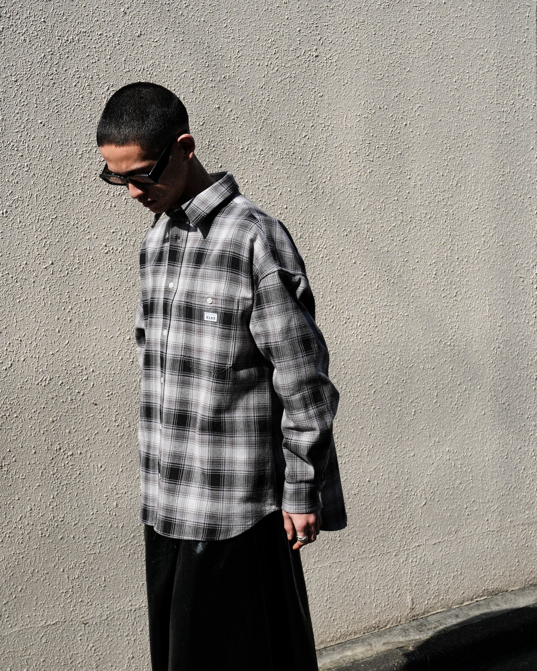 PRO CLUB / HEAVY WIDE OMBRE FLANNEL SHRIT BLACK