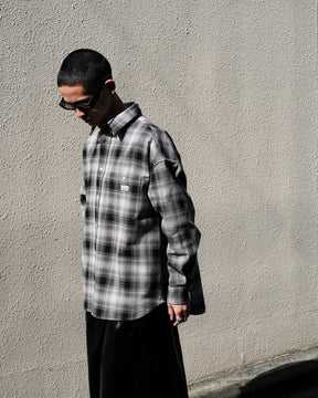 PRO CLUB / HEAVY WIDE OMBRE FLANNEL SHRIT BLACK