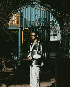 WESTFALL / STRIPED LACE DOUBLE SHIRT BLACK