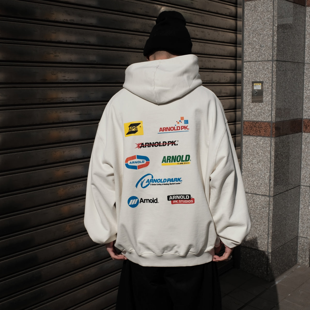 ARNOLD PARK STUDIOS / WELDING MULTI LOGO HOODIE ANTIQUE WHITE