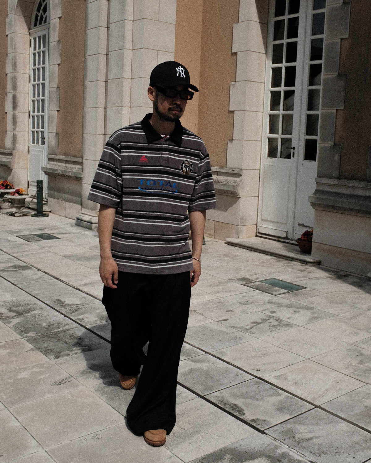 Martine Rose / OVERSIZED SS POLO GREY BLACK STRIPE