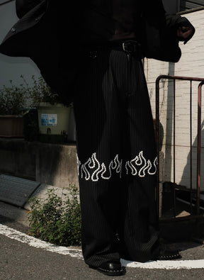 TENDER PERSON / FLAME STUDS STRIPE PANTS BLACK