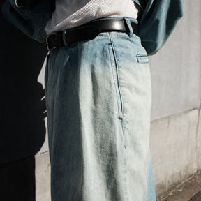 INTODUSK / SKEWED DENIM PANTS HARD WASH BLUE DENIM