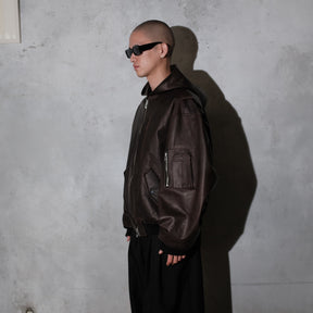 <span style="color: #f50b0b;">Last One</span> ROTOL / LEATHER BOMBER JACKET BLACK