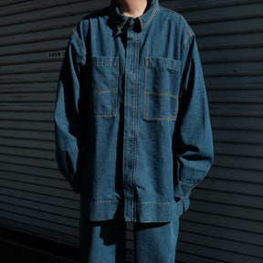 WILLY CHAVARRIA / ZIP PLACKET LS SHIRT WASHED BLUE DENIM