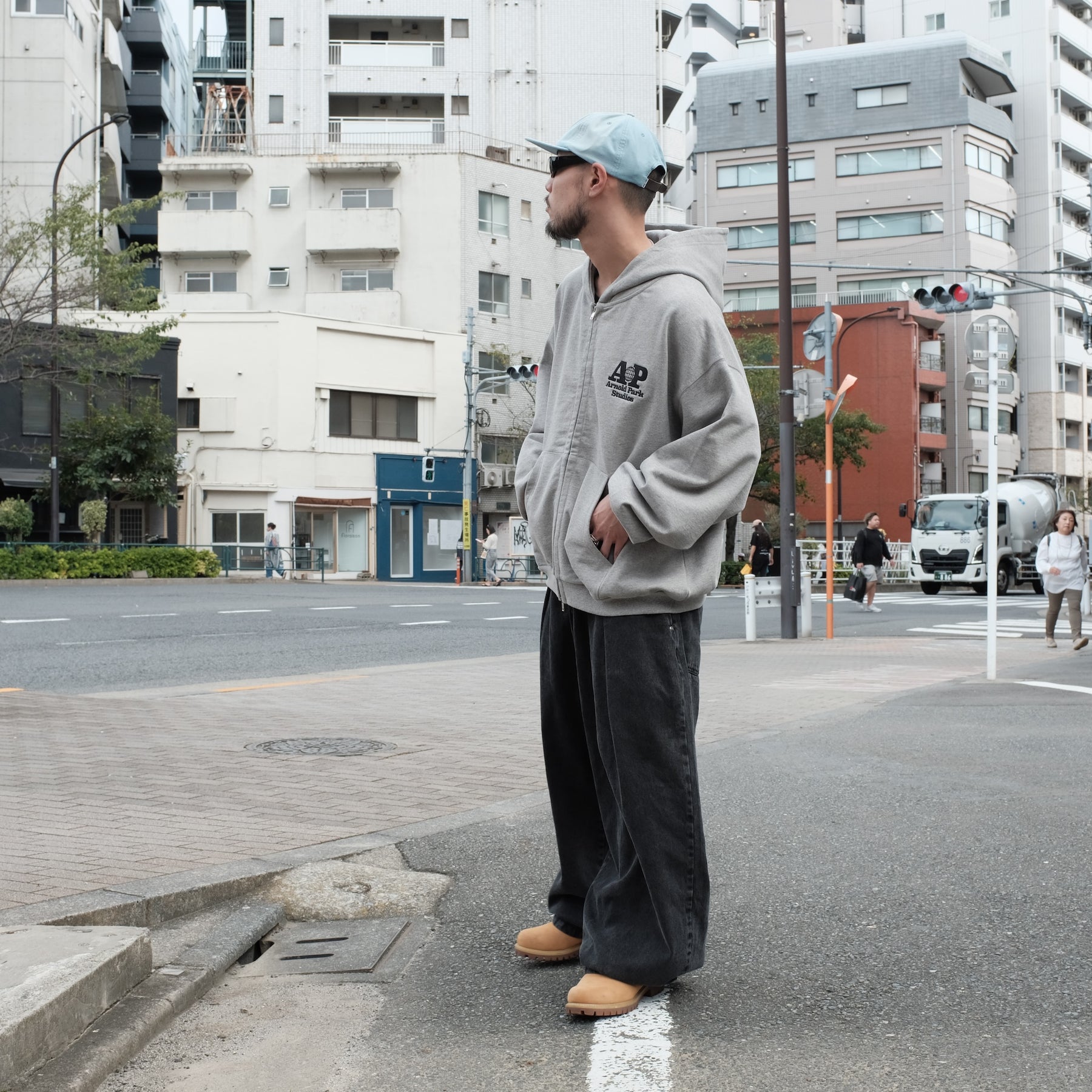 ARNOLD PARK STUDIOS / SCIENCE MULTI LOGO ZIP THROUGH HOODIE GREY MARL