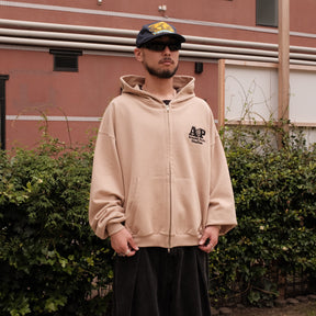 <span style="color: #f50b0b;">Last One</span> ARNOLD PARK STUDIOS / SCIENCE MULTI LOGO ZIP THROUGH HOODIE BEIGE