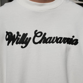<span style="color: #f50b0b;">Last One</span> WILLY CHAVARRIA / AIRBRUSH CURSIVE LOGO BOMBER CREW BRIGHT WHITE