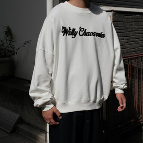 <span style="color: #f50b0b;">Last One</span> WILLY CHAVARRIA / AIRBRUSH CURSIVE LOGO BOMBER CREW BRIGHT WHITE