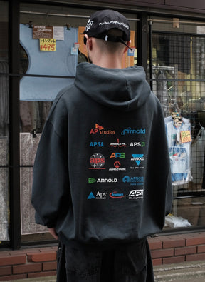 <span style="color: #f50b0b;">Last One</span> ARNOLD PARK STUDIOS / SEMICONDUCTOR MULTI LOGO HOODIE FADED BLACK