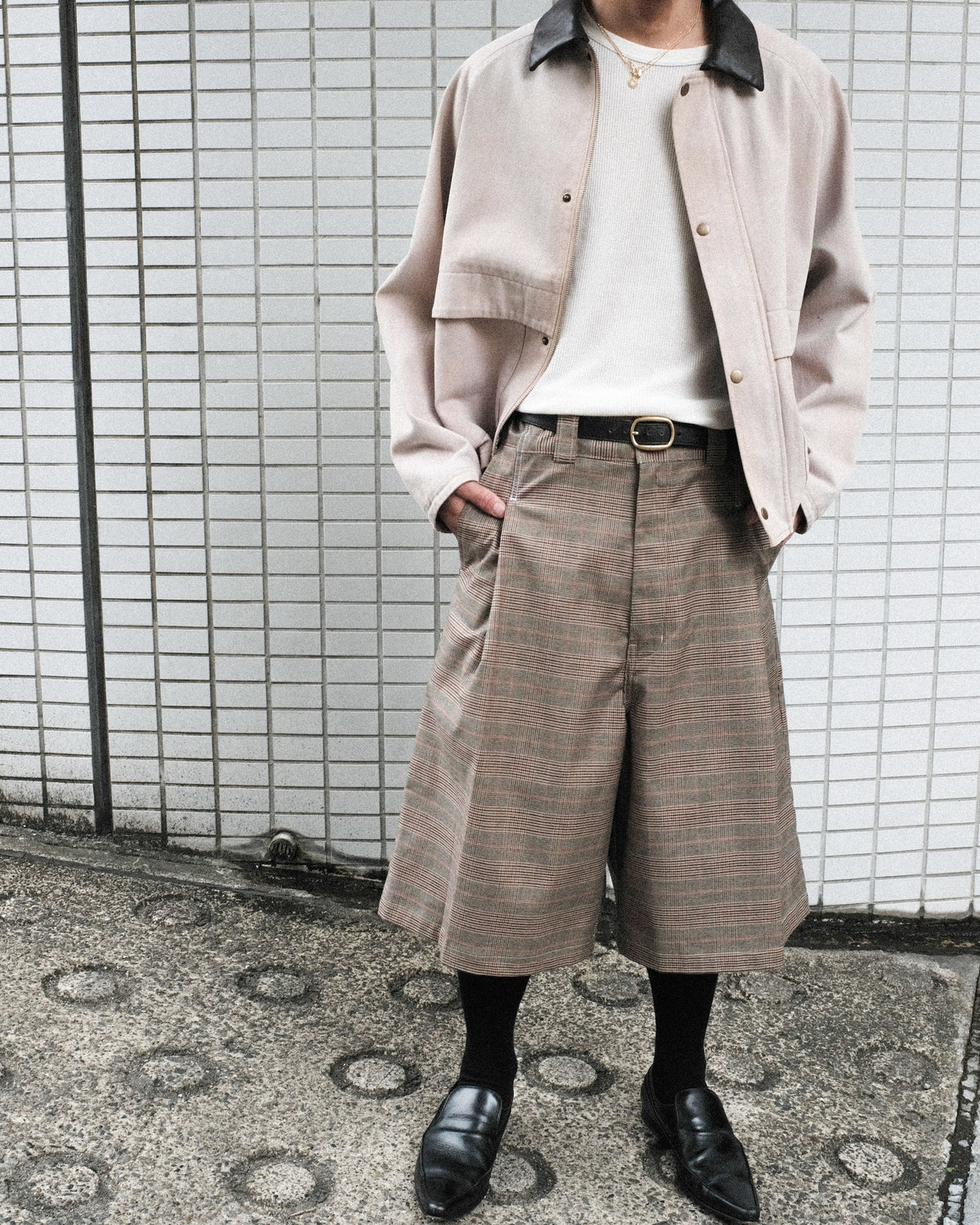 WHATEVERWORKS / RECONSTRUCTED BAGGY WORK SHORTS DS-PLAID