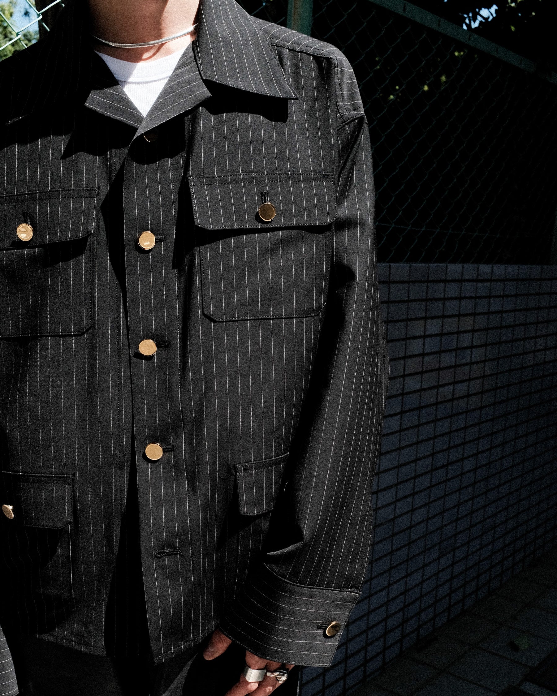 <span style="color: #f50b0b;">Last One</span> TENDER PERSON / 4POCKET JACKET BLACK STRIPE