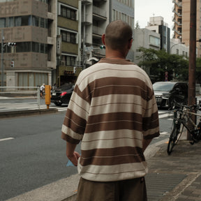 WILLY CHAVARRIA / CHARLIE BROWN STRIPE SWEATER POLO BROWN & SAND
