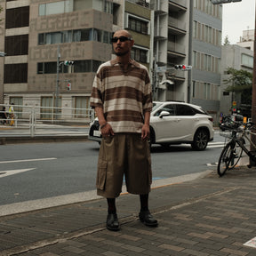 WILLY CHAVARRIA / CHARLIE BROWN STRIPE SWEATER POLO BROWN & SAND