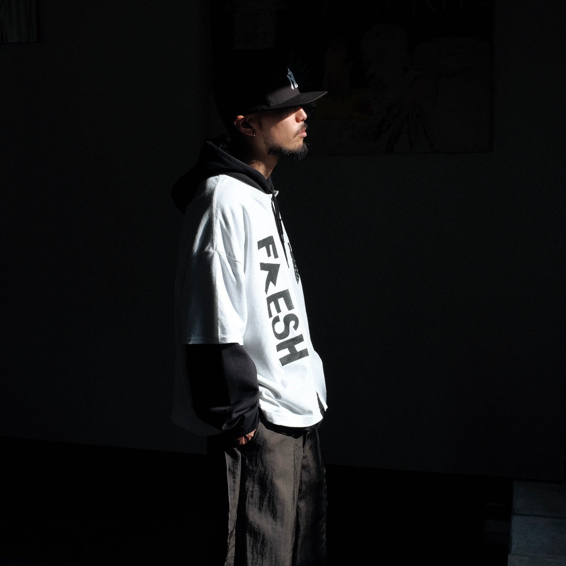 <span style="color: #ff2a00;">Last One</span> WESTFALL / WHATEVERWORKS DOUBLE HOODIE LS BLACK WHITE