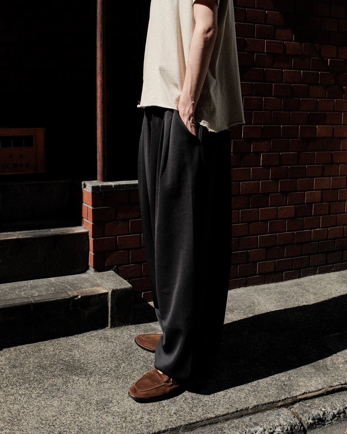 ROTOL / Smooth Jersey Triple Tuck pants BLACK