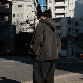 INTODUSK / COVER WOVEN HOODIE WASHED BLACK