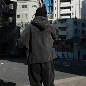 INTODUSK / COVER WOVEN HOODIE WASHED BLACK