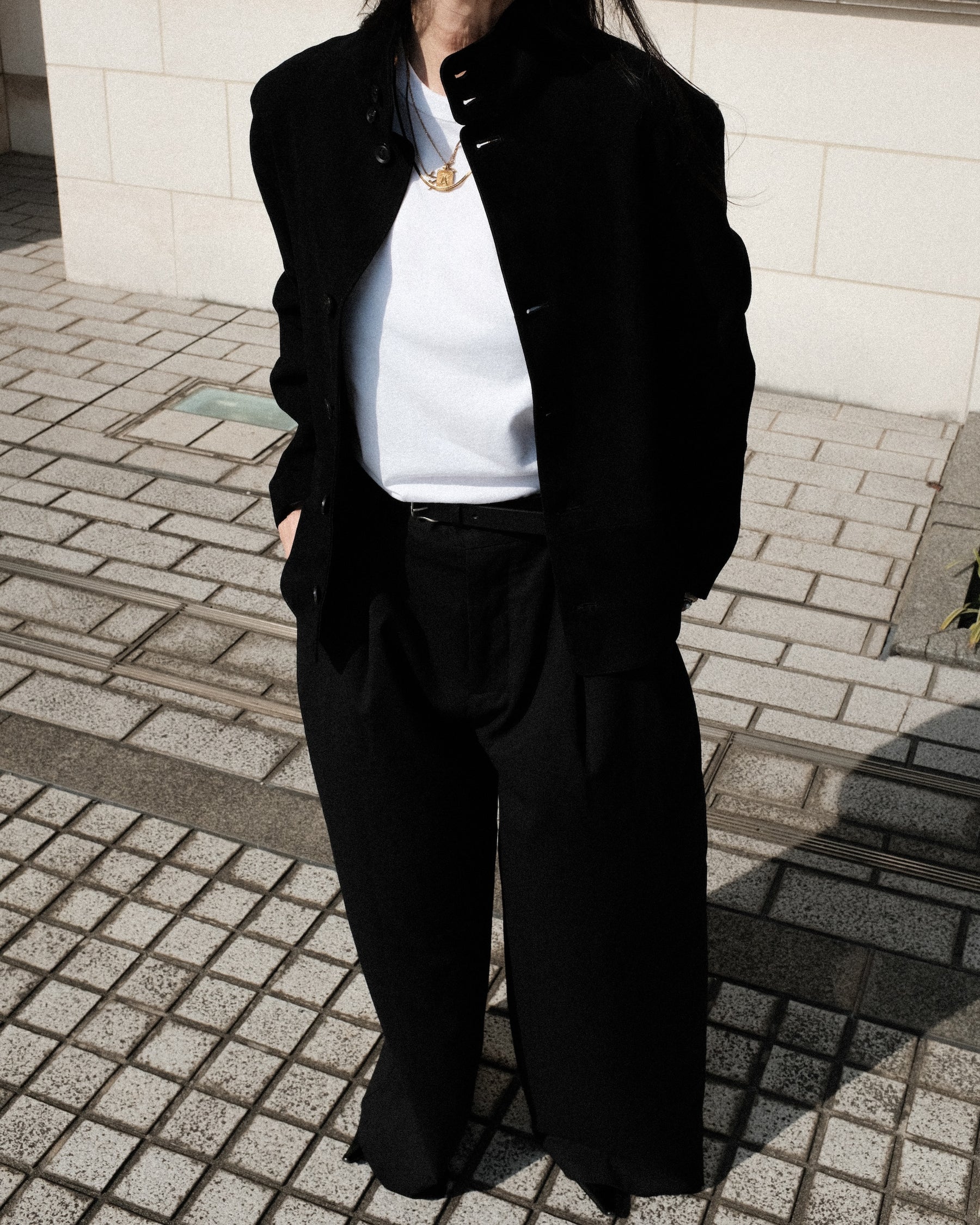 <span style="color: #f50b0b;">Last One</span> SOSHIOTSUKI / SHEEP SUEDE HARRINGTON JACKET BLACK