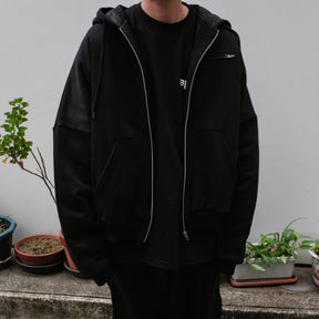 WILLY CHAVARRIA / FULL ZIP QUILTED LINED BUFFALO HOODIE JET BLACK