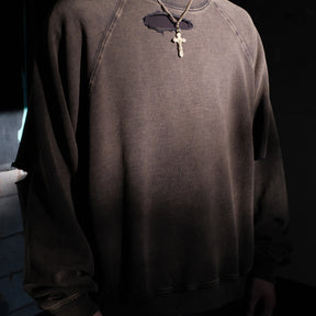 INTODUSK / DISTRESSEDRAGLANSLEEVESWEAT WASHED BLACK NAVY