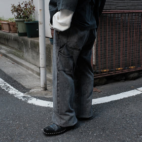 INTODUSK / EASY DOUBLE KNEE WASHED BLACK ORGANIC LEATHER EFFECT