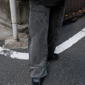 INTODUSK / EASY DOUBLE KNEE WASHED BLACK ORGANIC LEATHER EFFECT