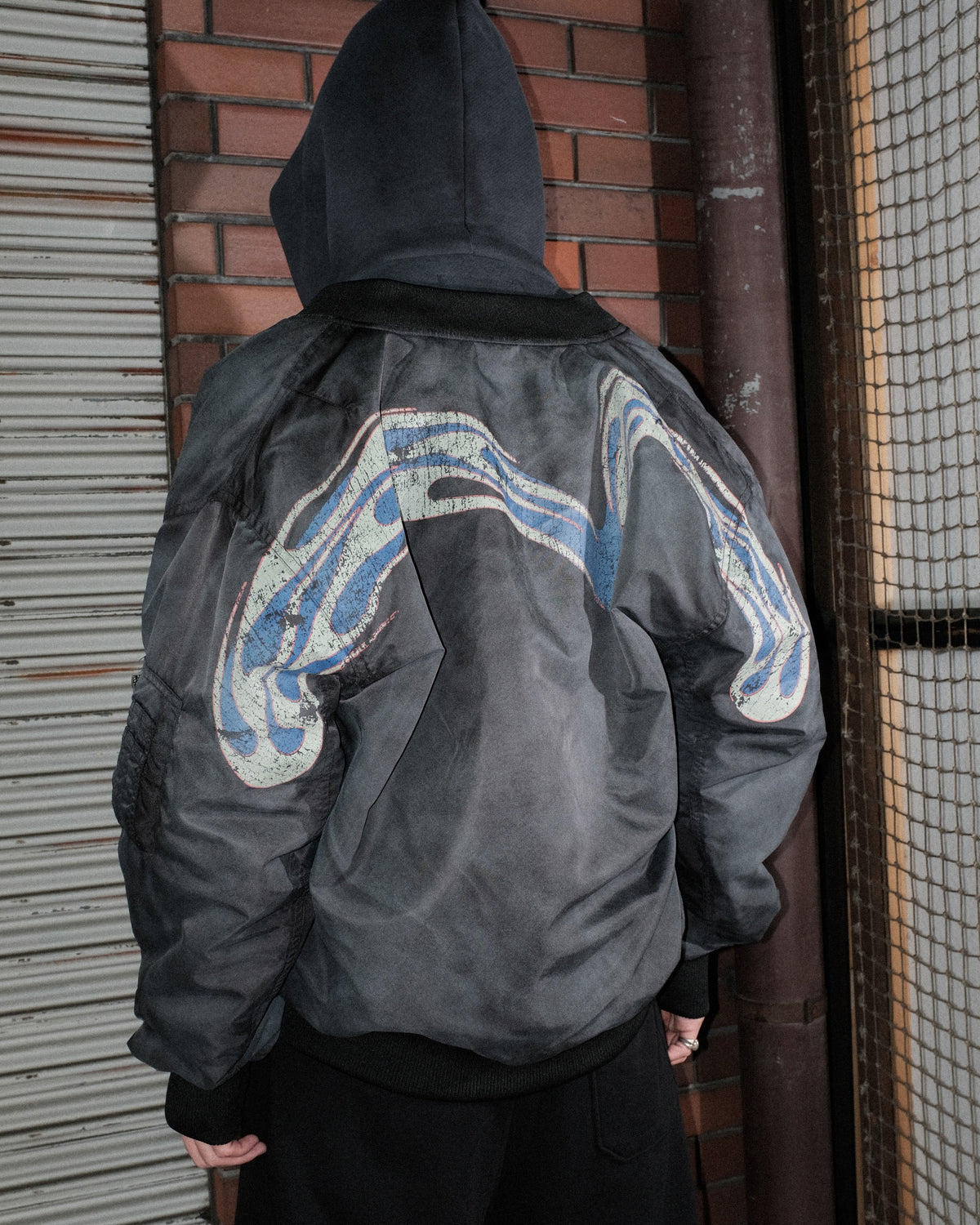 EVISU / EJ, 3M THINSULATE PADDED FIR "DAIKOKU" BOMBER JACKET LOOSE FIT BLACK