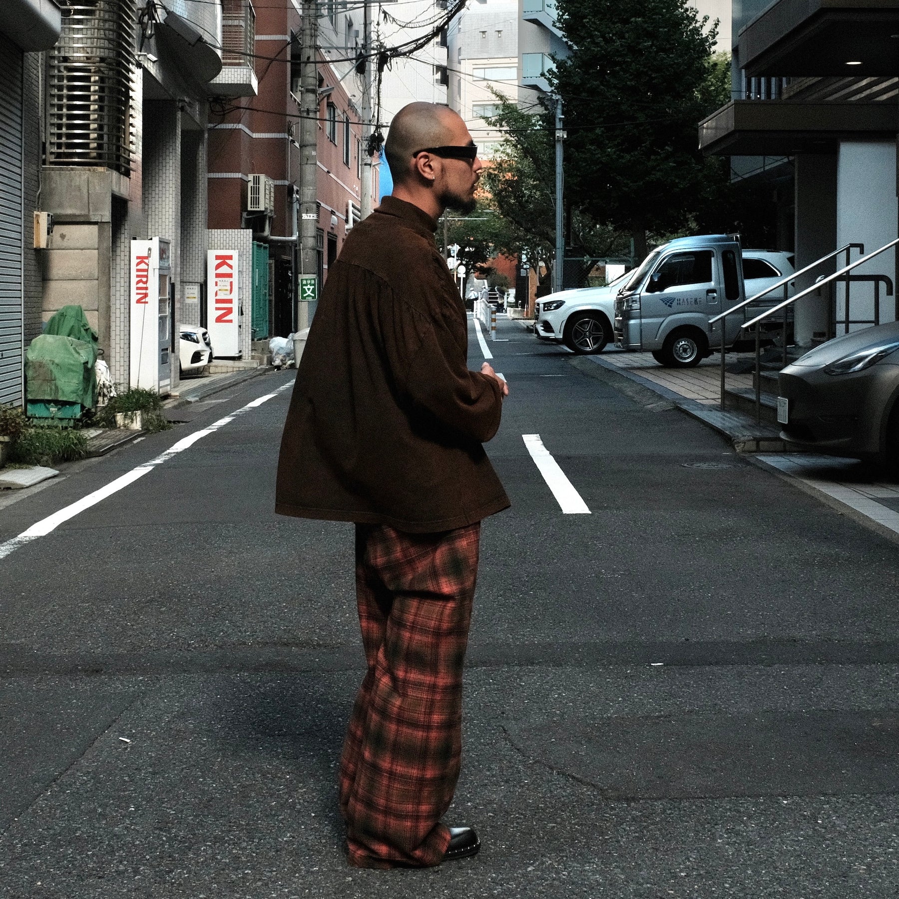 INTODUSK / TUCK PLEAT PLAID PANT ORANGE PLAID