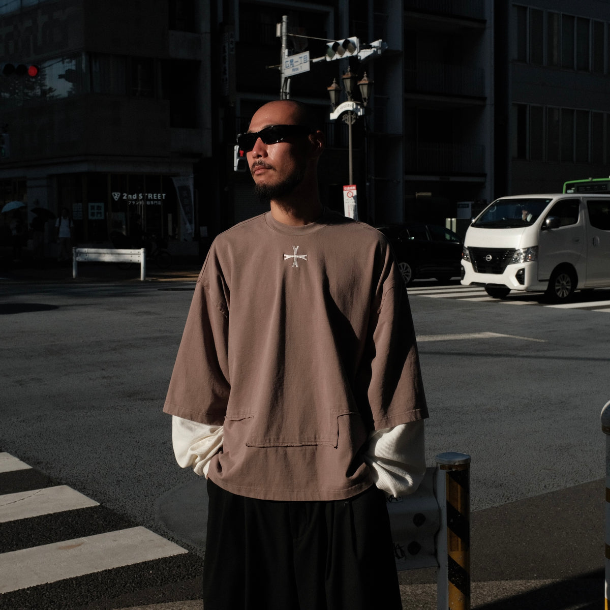LUXENBURG / LS CASTLE TEE - LAYERED WAFFLE TAUPE