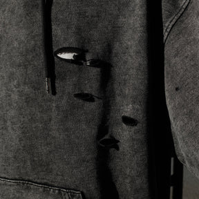 INTODUSK / CUT OUT HOODIE WASHED BLACK ORGANIC