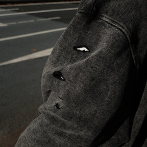 INTODUSK / CUT OUT HOODIE WASHED BLACK ORGANIC