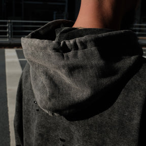 INTODUSK / CUT OUT HOODIE WASHED BLACK ORGANIC