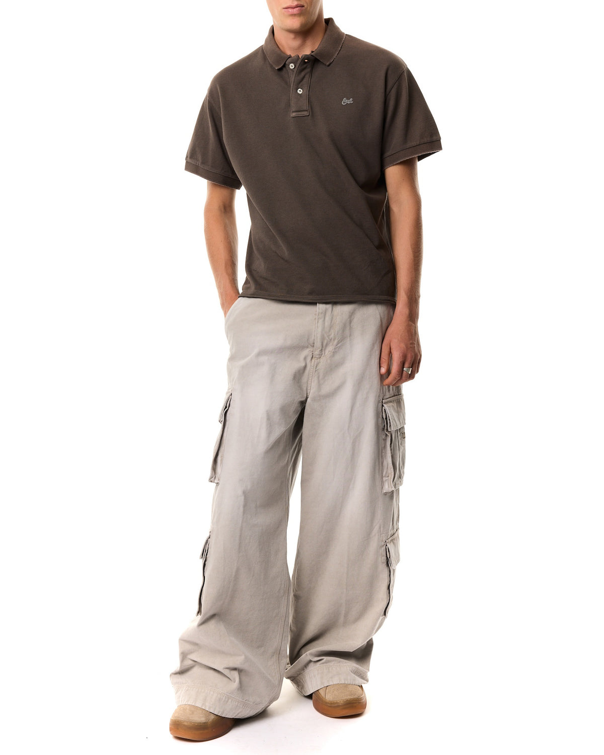 ERL / UNISEX POLO TEE KNIT BROWN