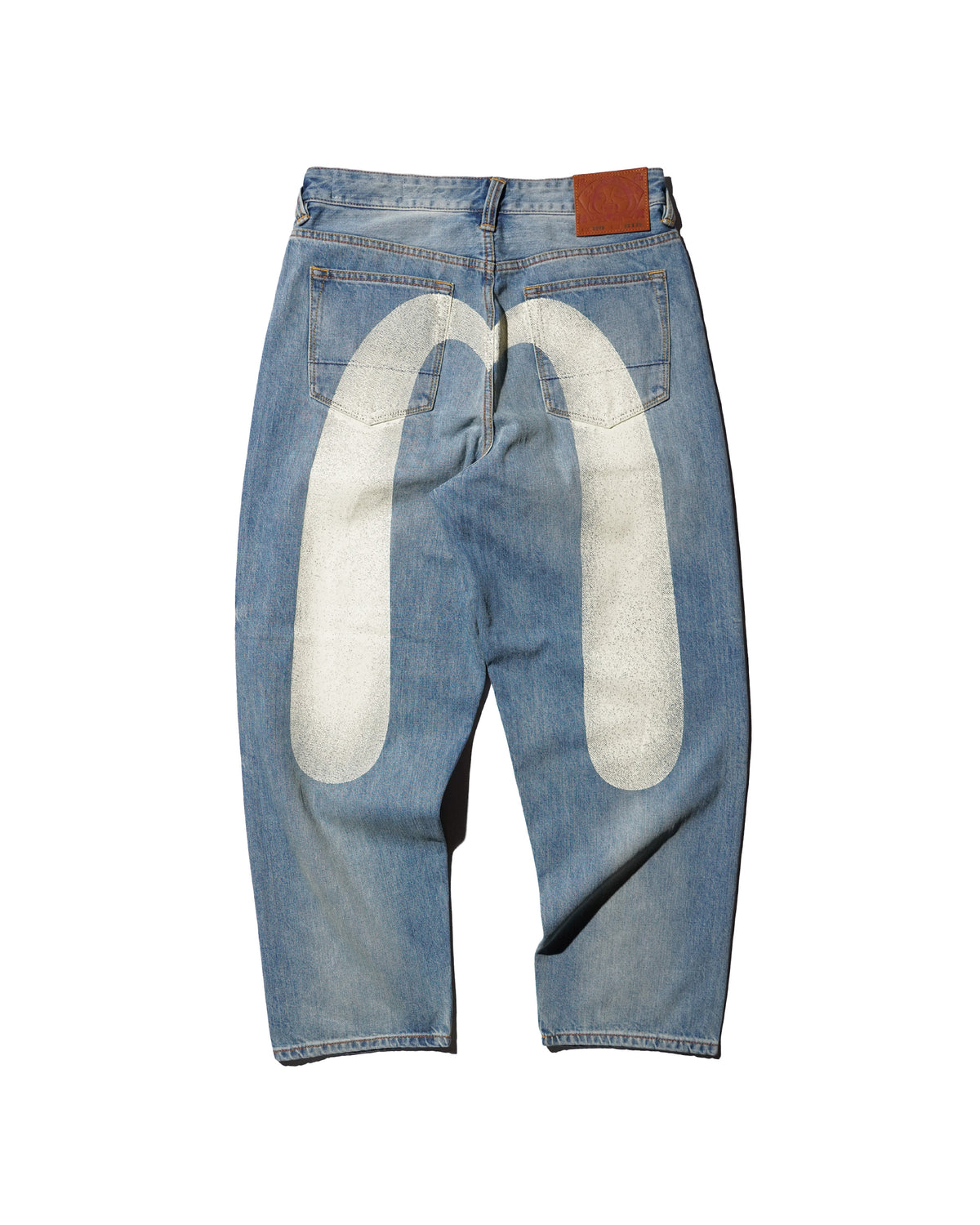EVISU / HT,  ECRU DAICOCK PRINTED JEANS WHITE-LOOSE FIT MID TONE INDIGO