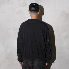 THE MAGUEY / CREW NECK WITH SLEEVES CUT WASHED BLACK