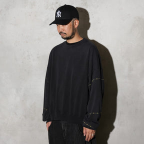 THE MAGUEY / CREW NECK WITH SLEEVES CUT WASHED BLACK