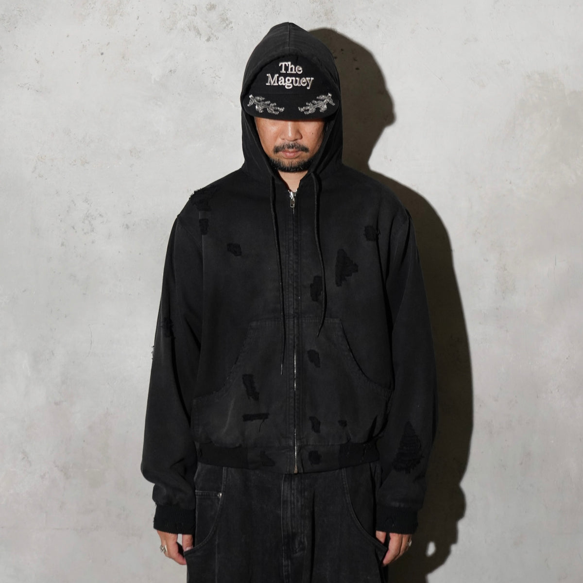 THE MAGUEY / DAMAGE WORK HOODIE BLACK