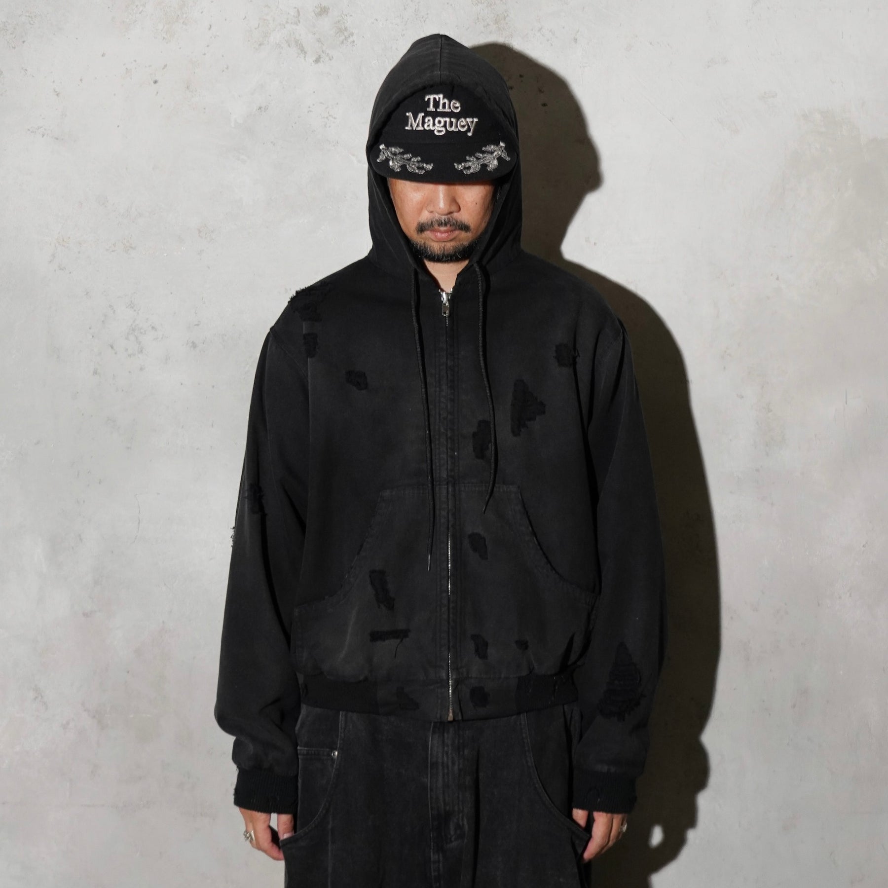THE MAGUEY / DAMAGE WORK HOODIE BLACK