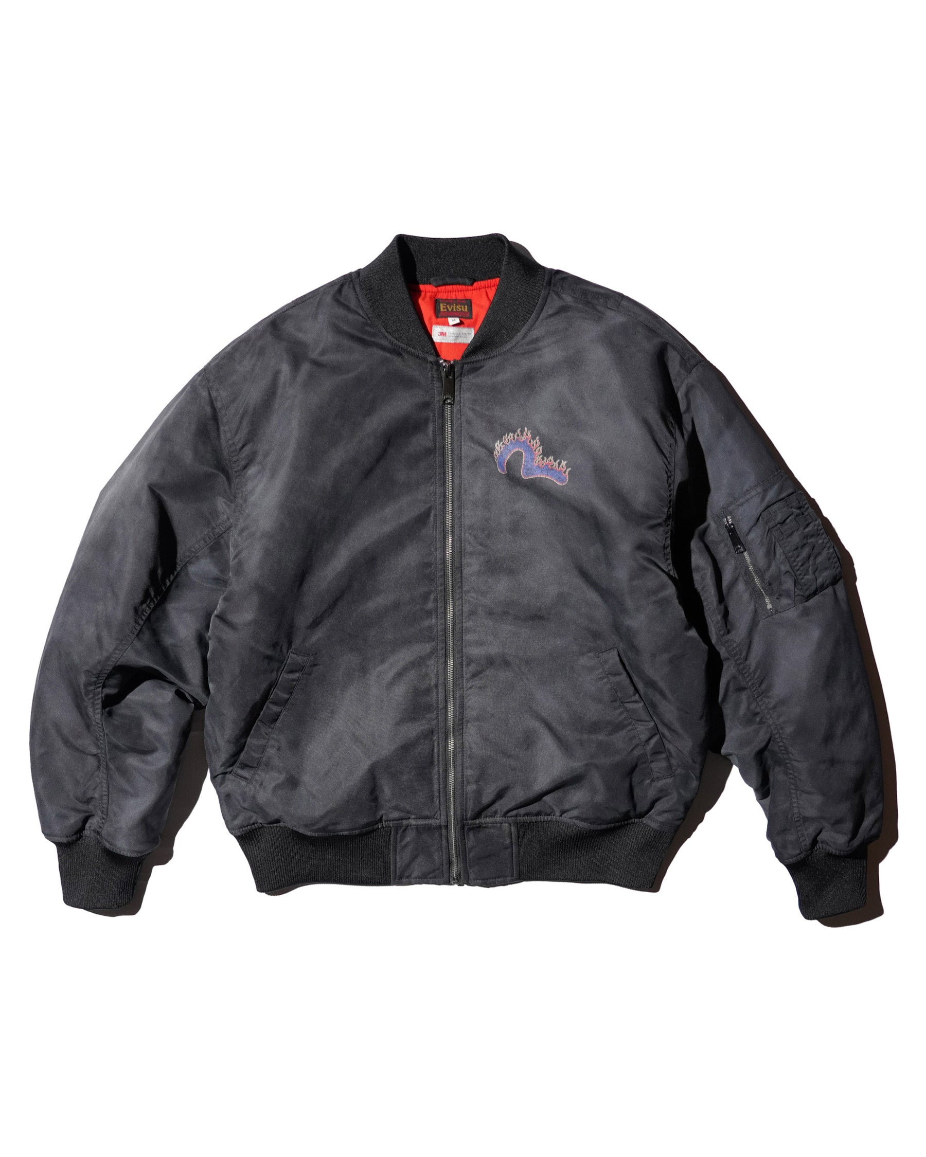 EVISU / EJ, 3M THINSULATE PADDED FIR "DAIKOKU" BOMBER JACKET LOOSE FIT BLACK