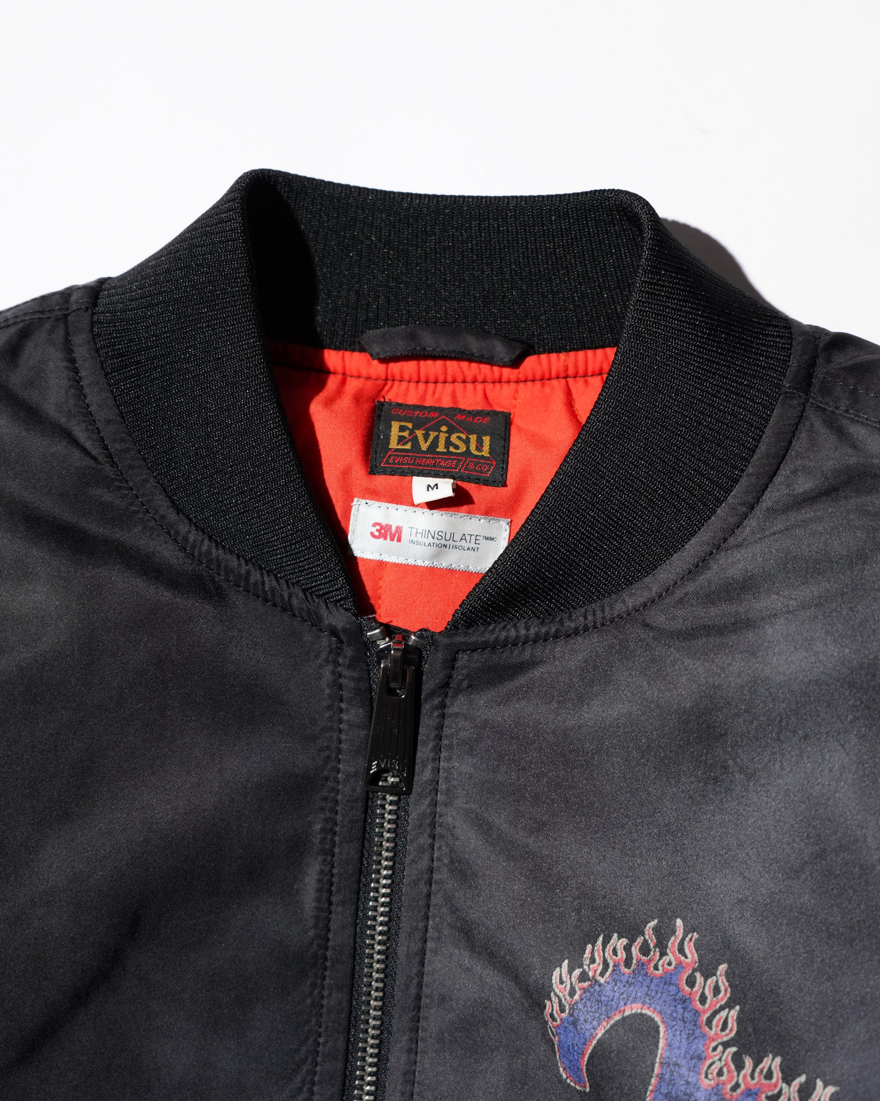 EVISU / EJ, 3M THINSULATE PADDED FIR "DAIKOKU" BOMBER JACKET LOOSE FIT BLACK