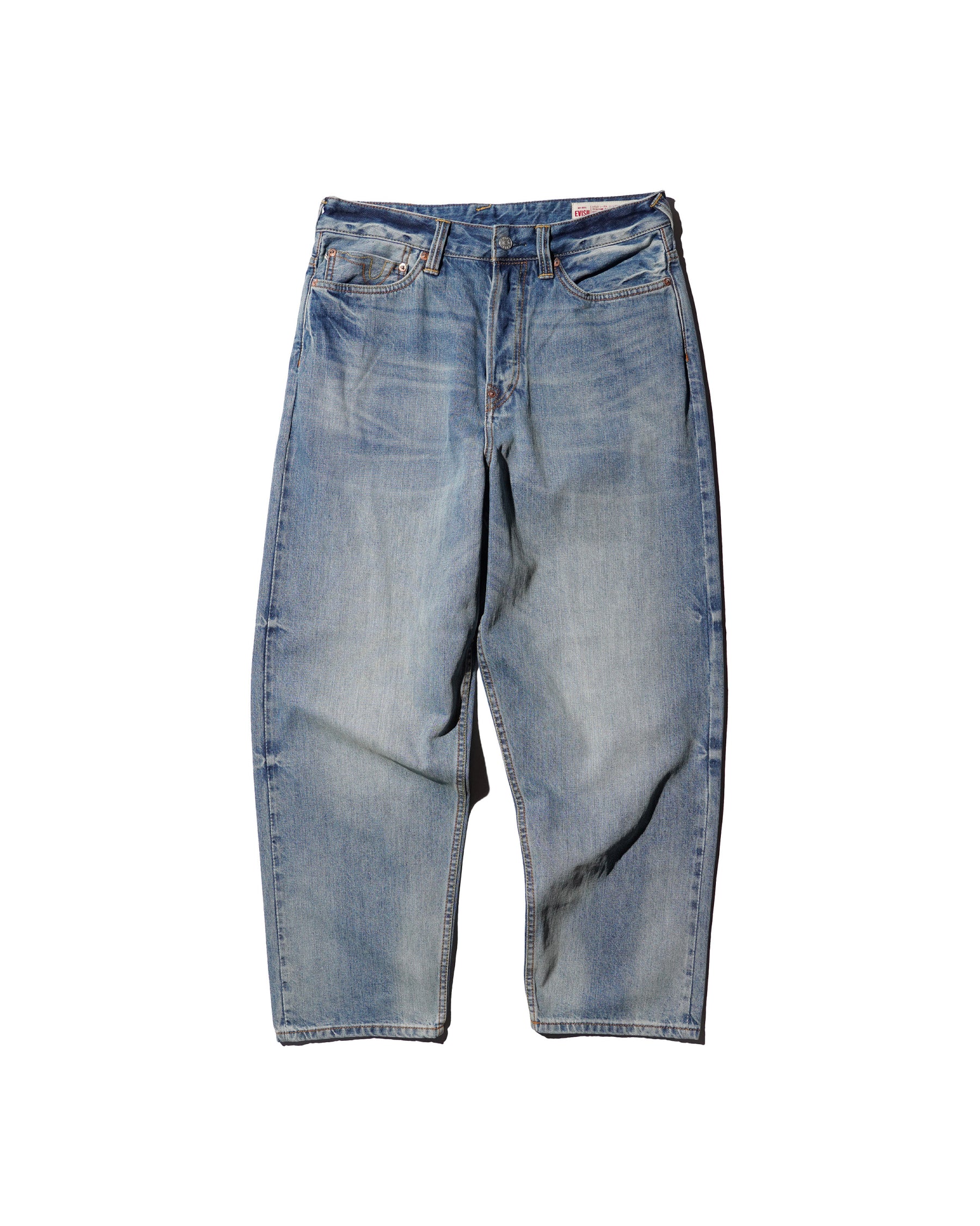 EVISU / HT,  ECRU DAICOCK PRINTED JEANS WHITE-LOOSE FIT MID TONE INDIGO
