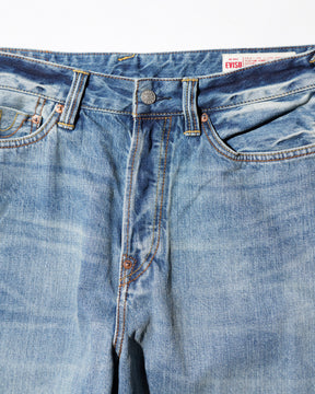 EVISU / HT,  ECRU DAICOCK PRINTED JEANS WHITE-LOOSE FIT MID TONE INDIGO