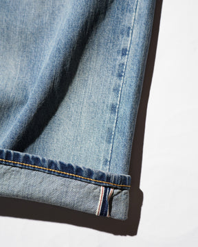 EVISU / HT,  ECRU DAICOCK PRINTED JEANS WHITE-LOOSE FIT MID TONE INDIGO