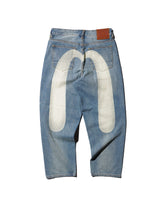 EVISU / HT,  ECRU DAICOCK PRINTED JEANS WHITE-LOOSE FIT MID TONE INDIGO