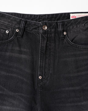 EVISU / HI, AIRBRUSHED DAICOCK DENIM JEANS - ZIP UP-BAGGY FIT MID TONE BLACK DENIM