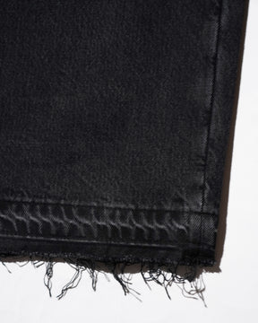 EVISU / LEATHER PATCHWORK DAICOCK DENIM JEANS - ZIP UP-LOOSE FIT MID TONE BLACK DENIM
