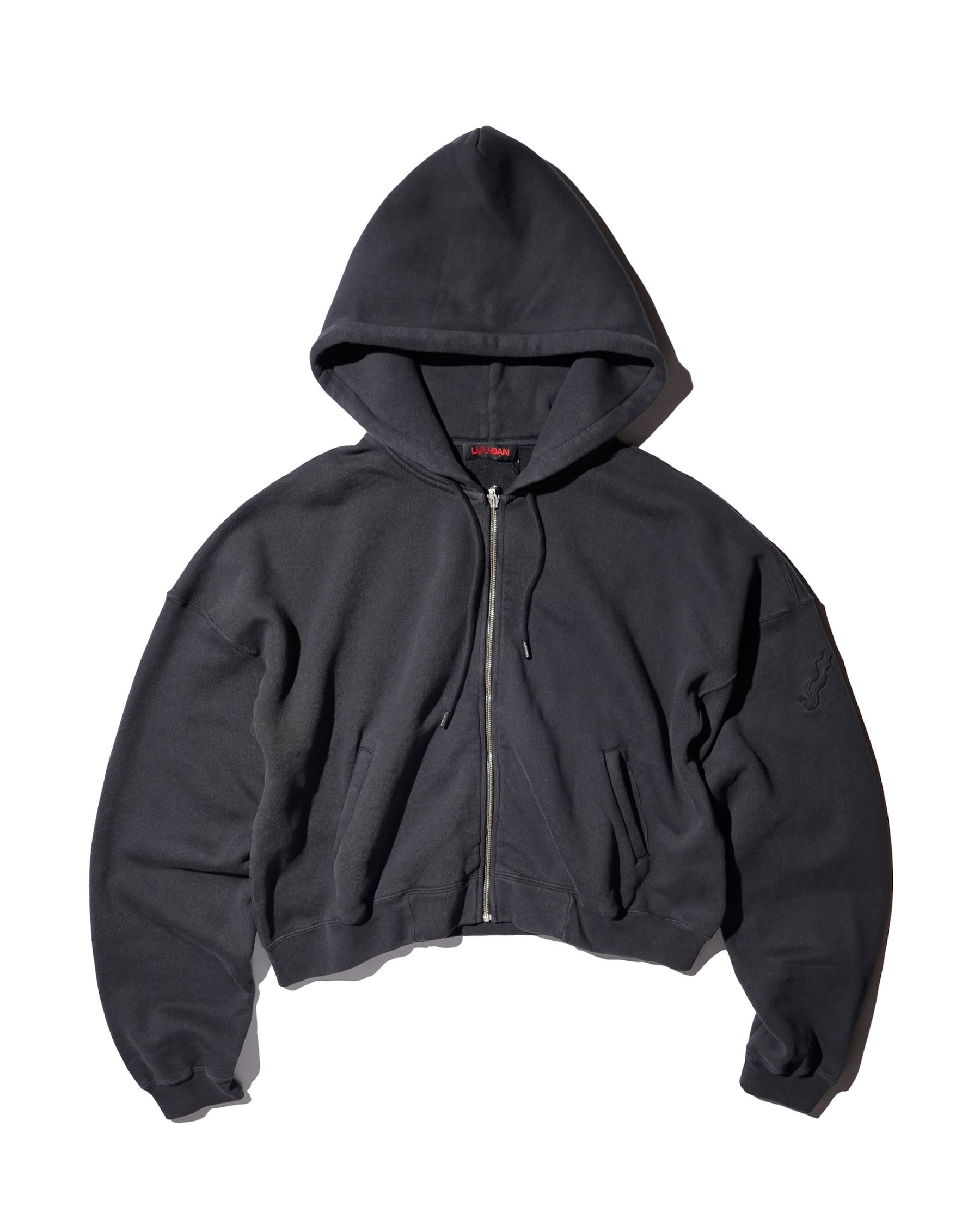 LU'U DAN / WASHED ZIP HOODIE OVERDYED BLACK