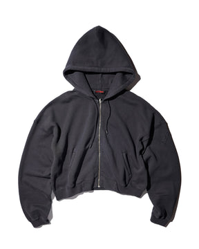 LU'U DAN / WASHED ZIP HOODIE OVERDYED BLACK