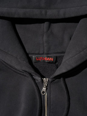 LU'U DAN / WASHED ZIP HOODIE OVERDYED BLACK